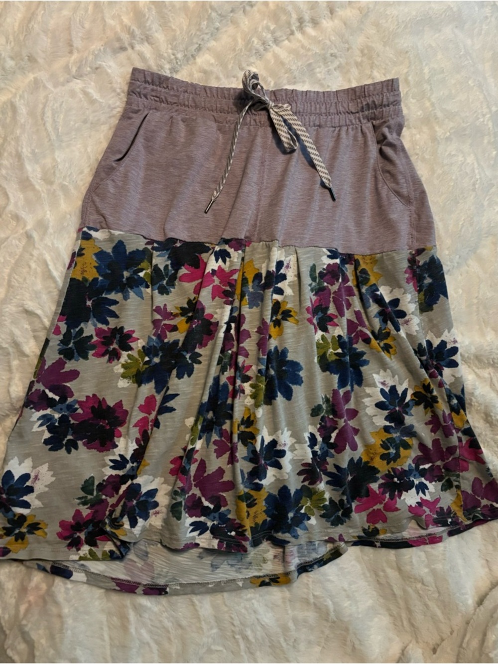 Upcycled Purple Floral Skirt Size Small with Pockets